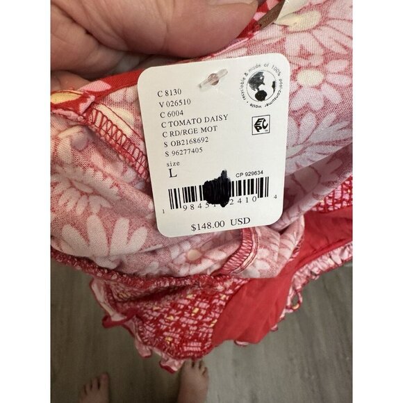 Free People Lucinda Floral Print Midi Dress L Tomato Daisy Smocked Back NWT $148 - Picture 5 of 5
